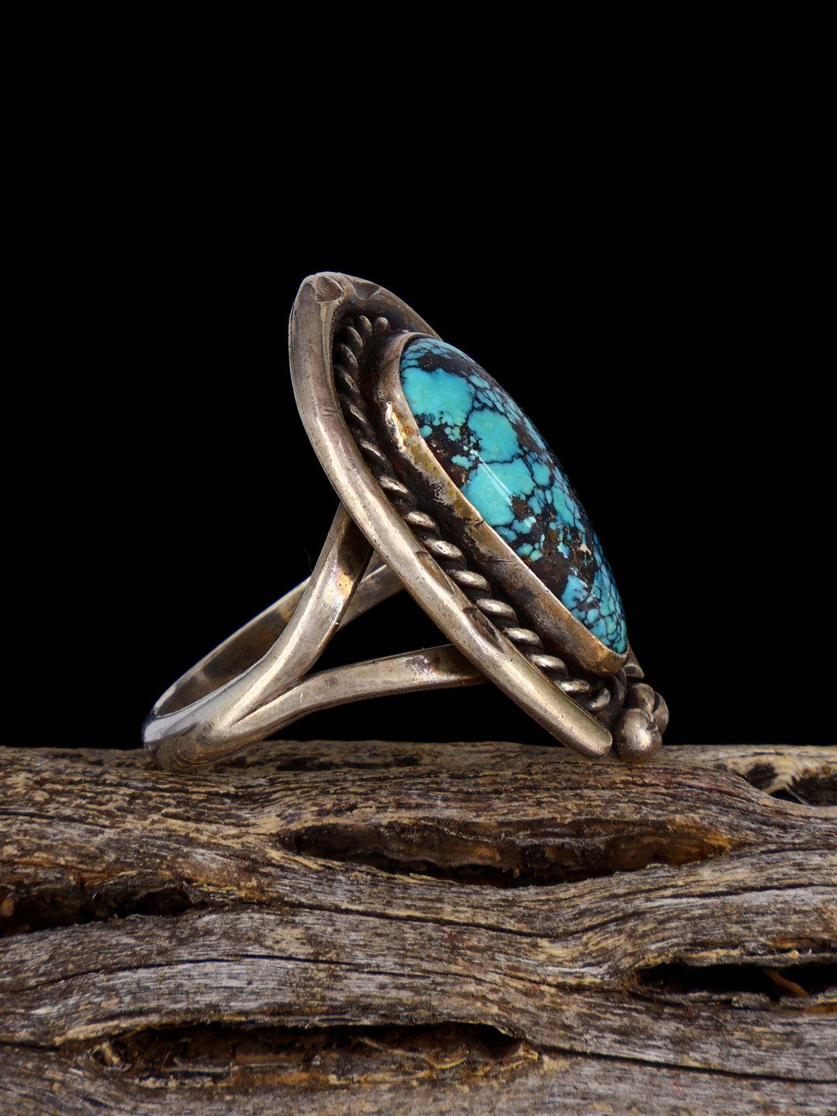 Vintage Sterling Silver Turquoise Ring, Size 8 3/4 - PuebloDirect.com