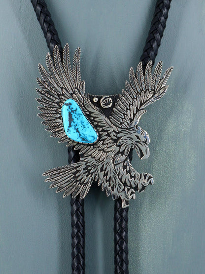 Native American Indian Sterling Silver Turquoise Bolo Tie - PuebloDirect.com