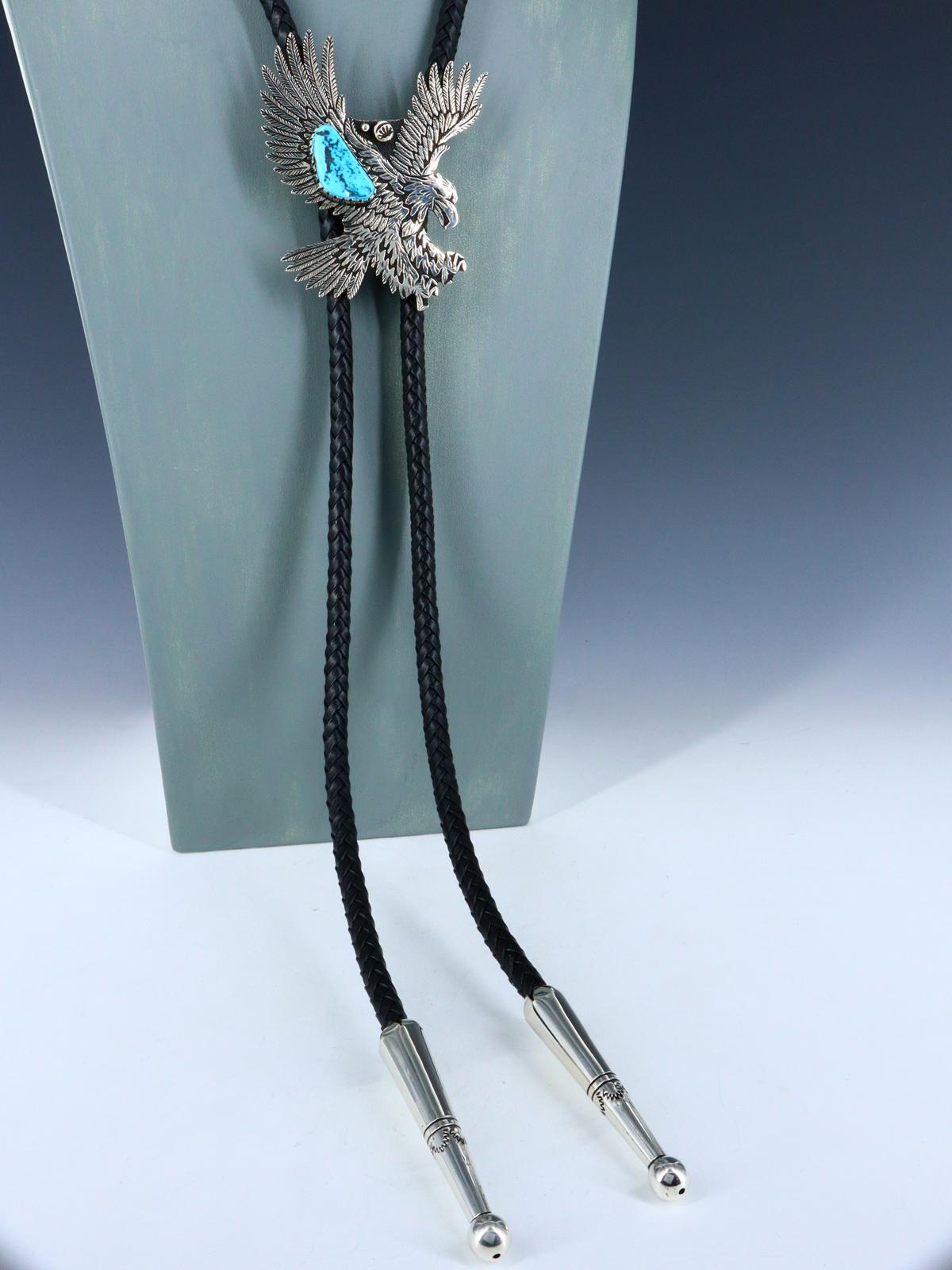 Native American Indian Sterling Silver Turquoise Bolo Tie - PuebloDirect.com