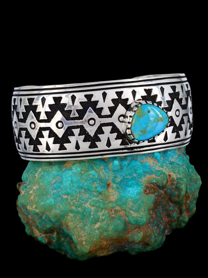 Native American Turquoise Sterling Silver Overlay Bracelet - PuebloDirect.com