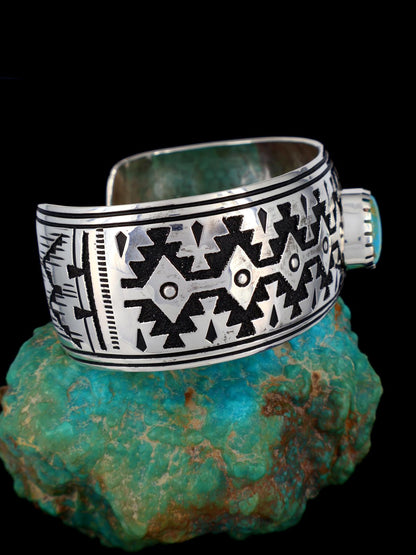 Native American Turquoise Sterling Silver Overlay Bracelet - PuebloDirect.com