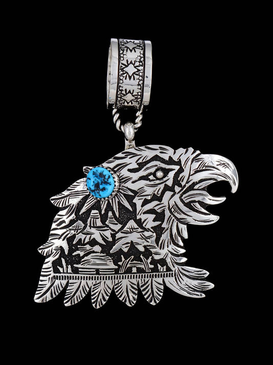 Large Native American Sterling Silver Overlay Eagle Pendant - PuebloDirect.com