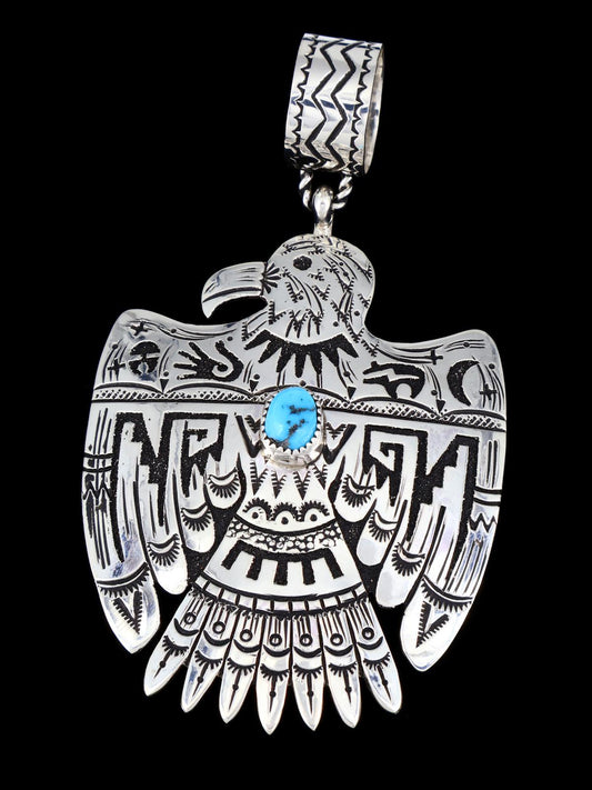 Native American Sterling Silver Turquoise Eagle Pendant - PuebloDirect.com