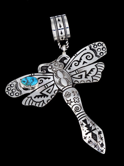 Native American Sterling Silver Turquoise Dragonfly Pendant - PuebloDirect.com