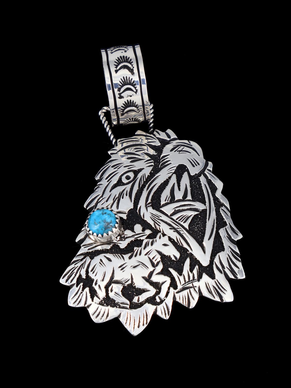 Native American Sterling Silver Turquoise Eagle Pendant - PuebloDirect.com