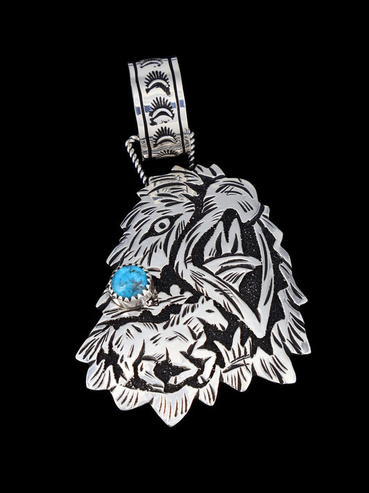 Native American Sterling Silver Turquoise Eagle Pendant - PuebloDirect.com