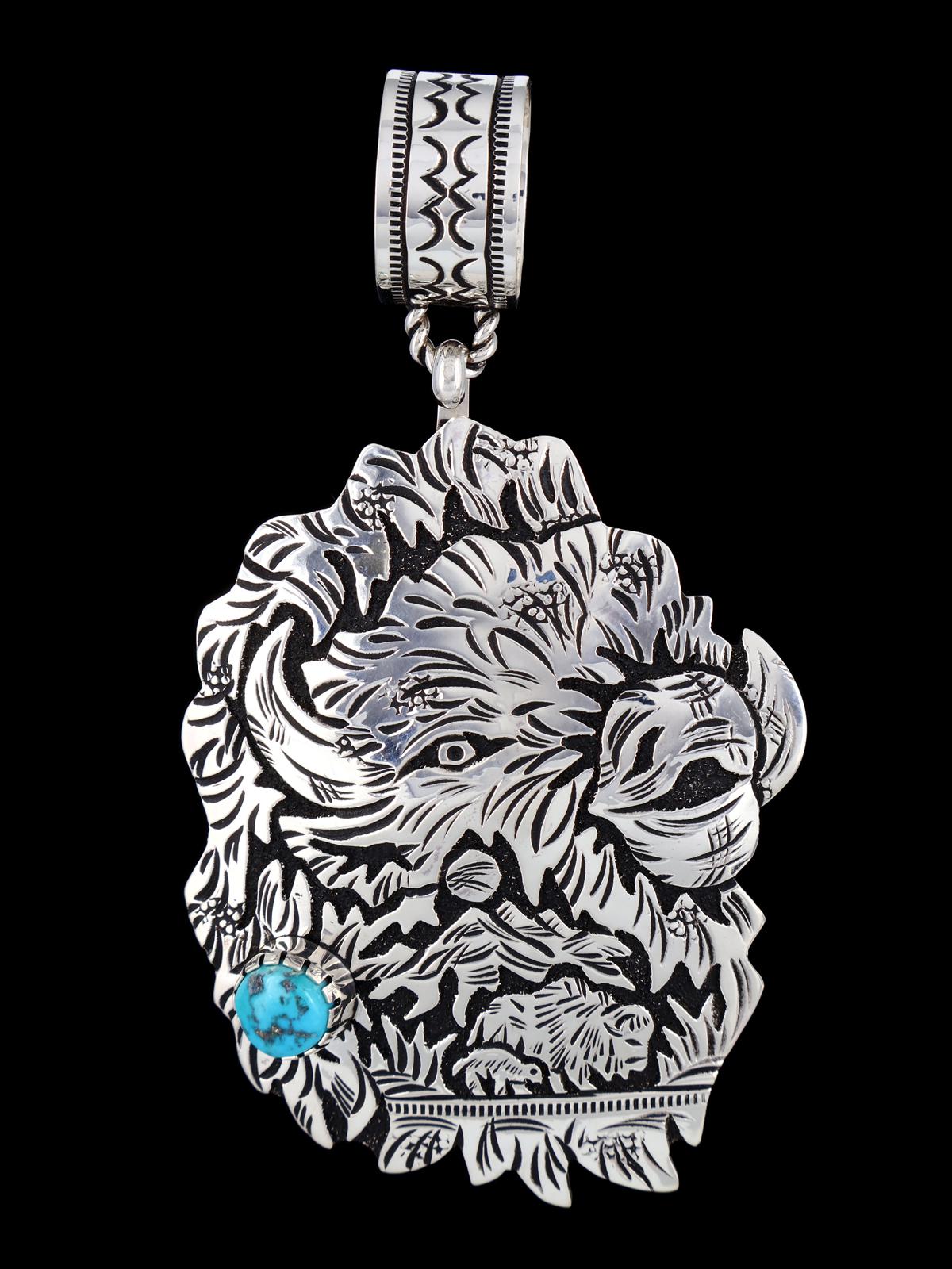 Native American Sterling Silver Overlay Bison Pendant
