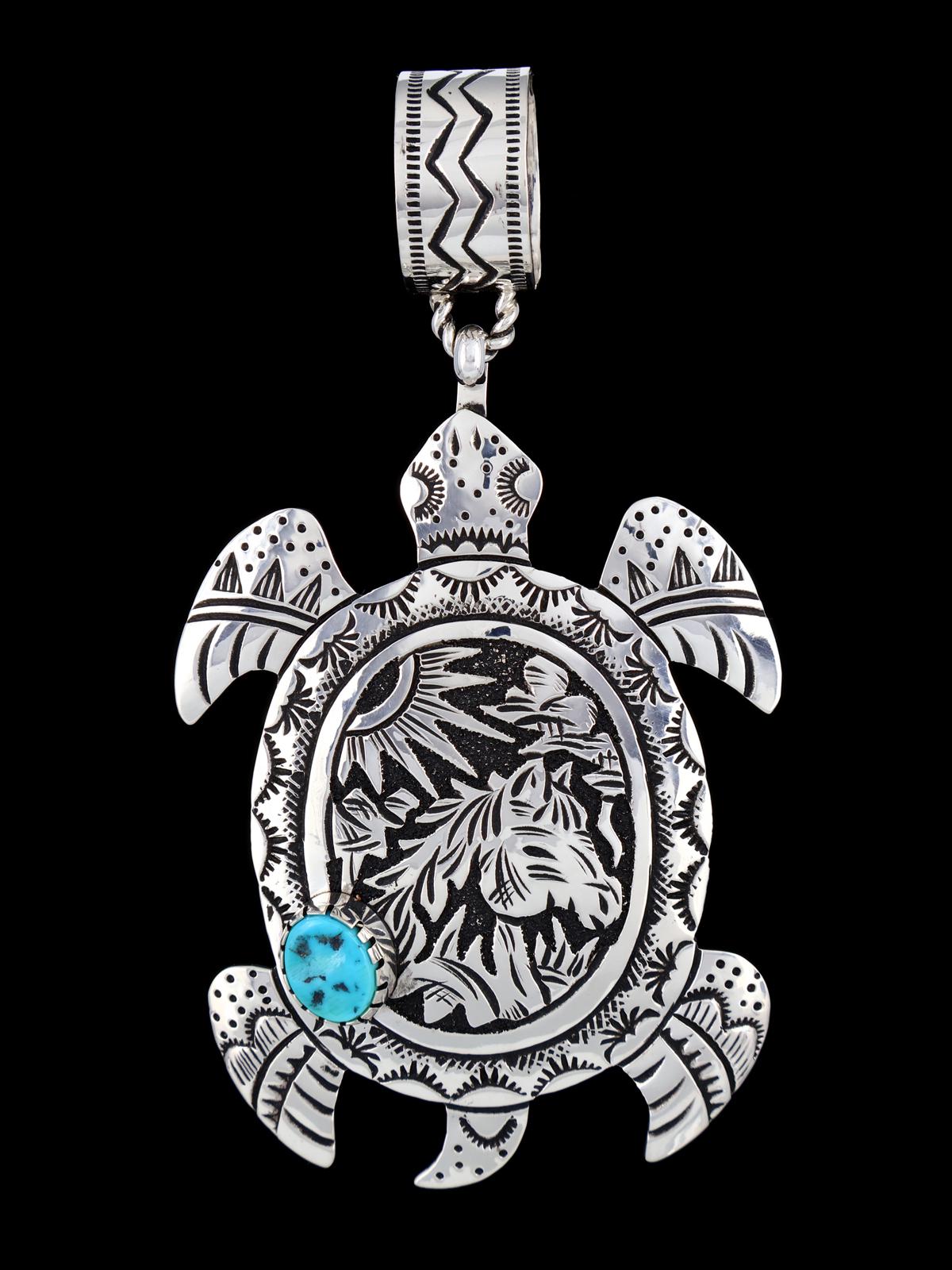 Native American Sterling Silver Overlay Turtle Pendant