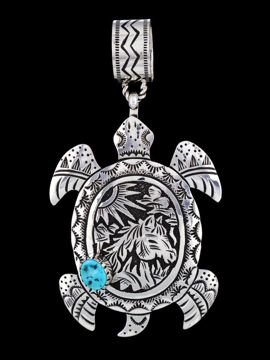 Native American Sterling Silver Overlay Turtle Pendant
