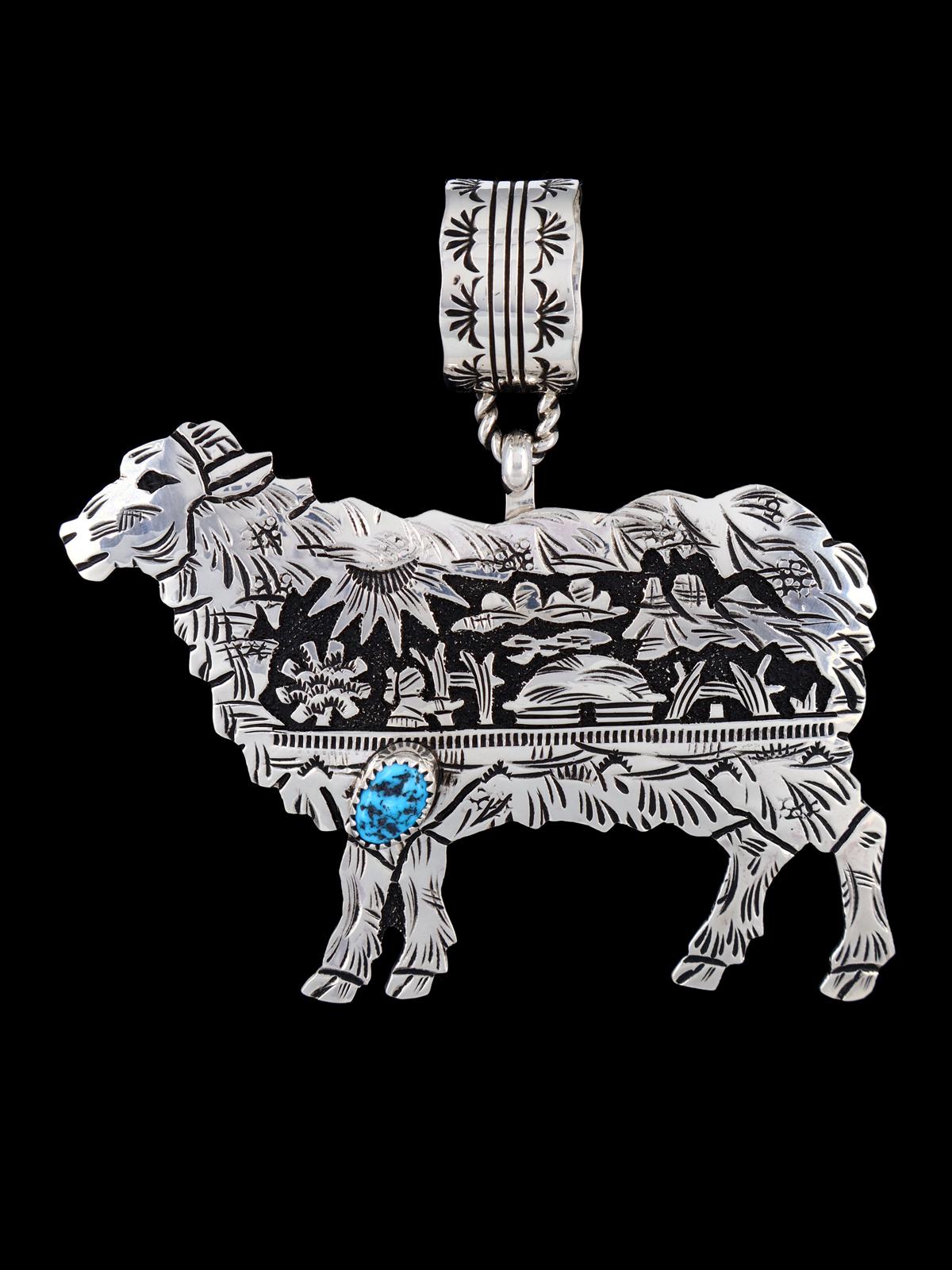 Native American Sterling Silver Overlay Sheep Pendant