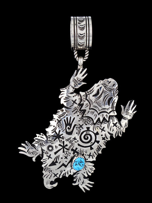 Native American Sterling Silver Overlay Horned Toad Pendant