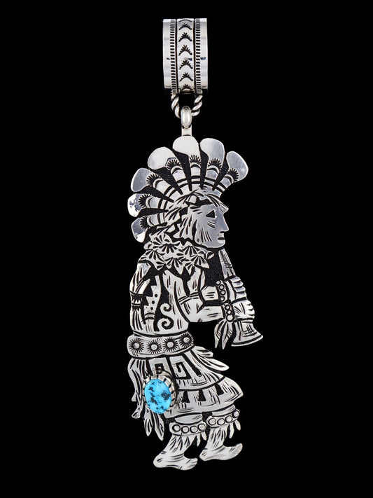 Native American Kingman Turquoise Overlay Kokopelli Pendant