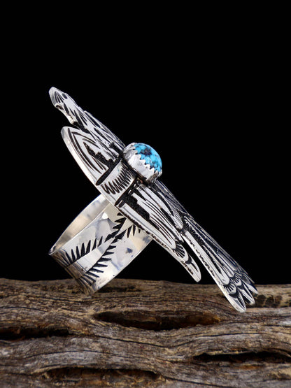 Adjustable Sterling Silver Overlay Turquoise Eagle Ring - PuebloDirect.com