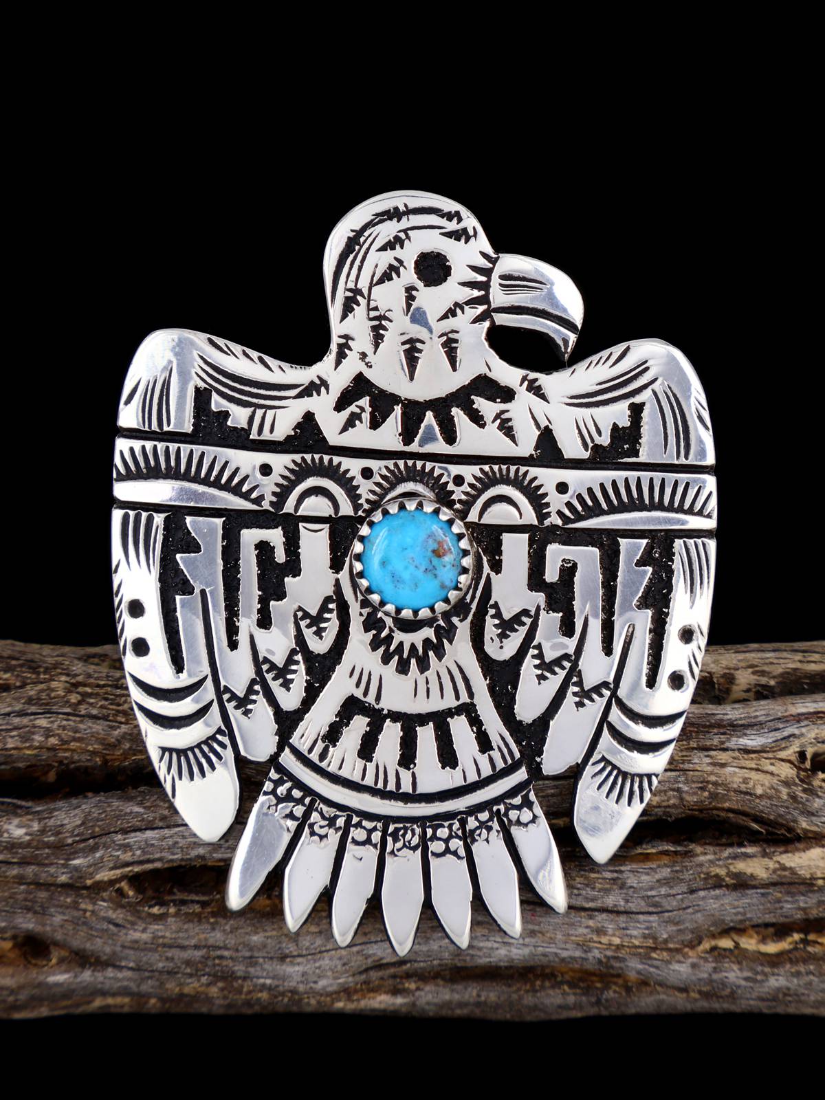 Adjustable Sterling Silver Overlay Turquoise Eagle Ring - PuebloDirect.com