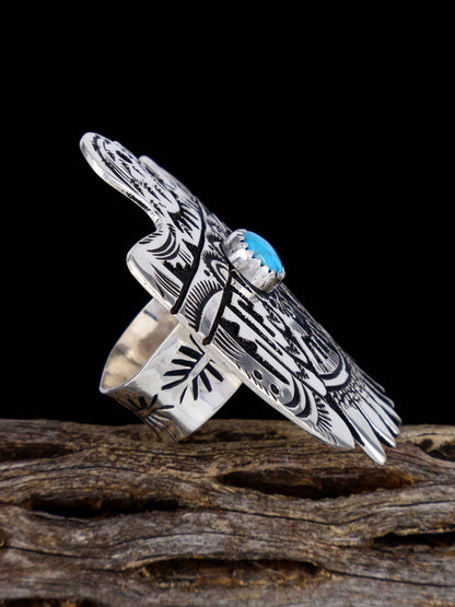 Adjustable Sterling Silver Overlay Turquoise Eagle Ring - PuebloDirect.com