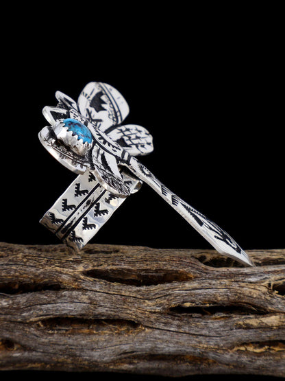 Adjustable Sterling Silver Overlay Turquoise Dragonfly Ring - PuebloDirect.com