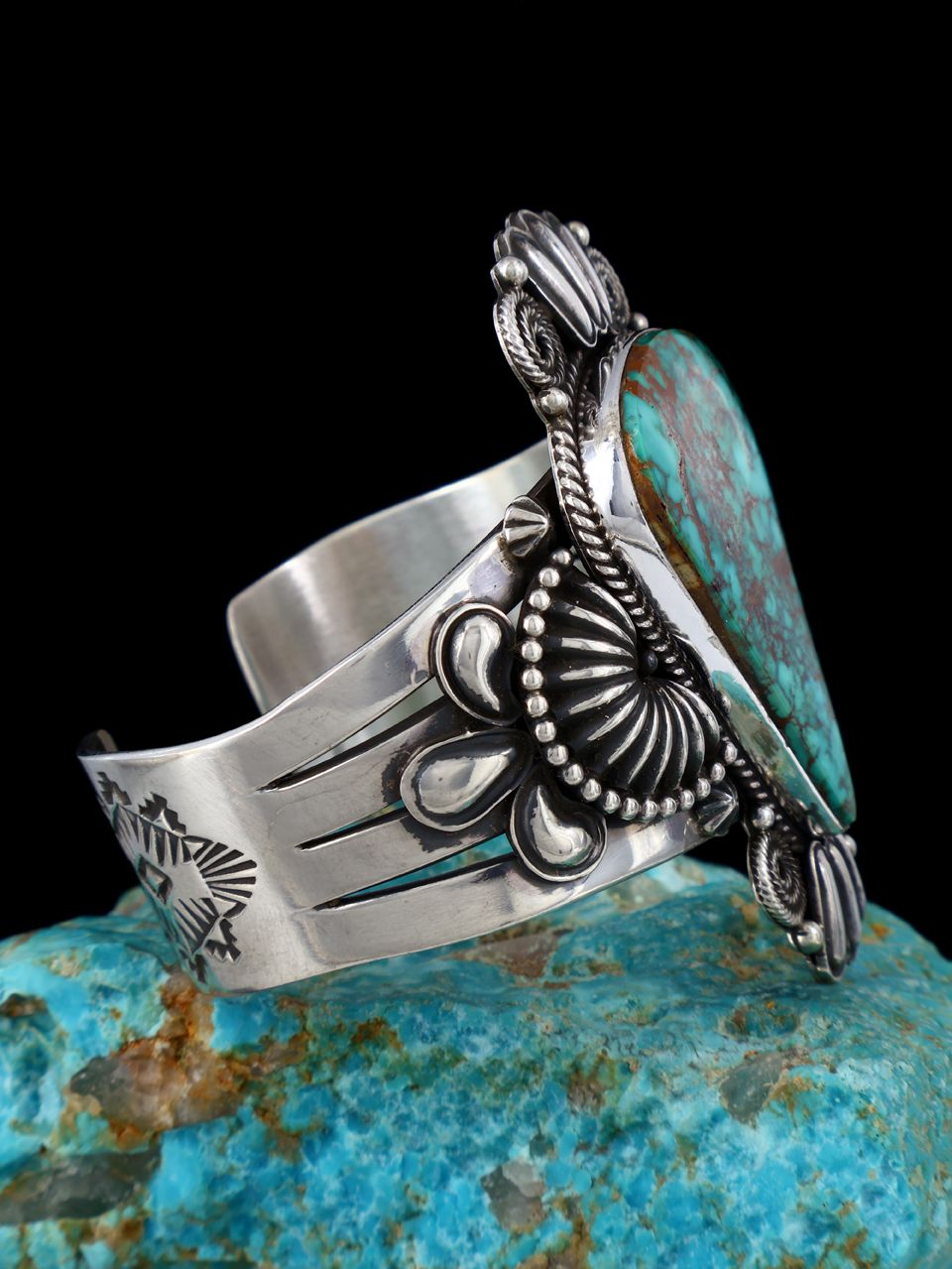 Native American Jewelry Sterling Silver Natural Royston Turquoise Cuff Bracelet - PuebloDirect.com