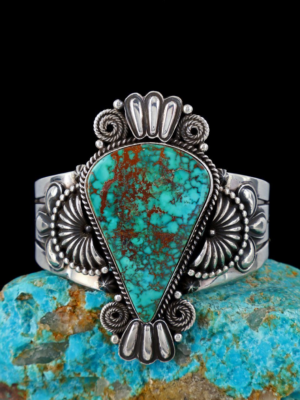 Native American Jewelry Sterling Silver Natural Royston Turquoise Cuff Bracelet - PuebloDirect.com