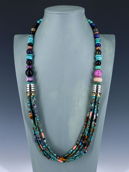 30" Navajo Turquoise Multi Strand Beaded Necklace - PuebloDirect.com