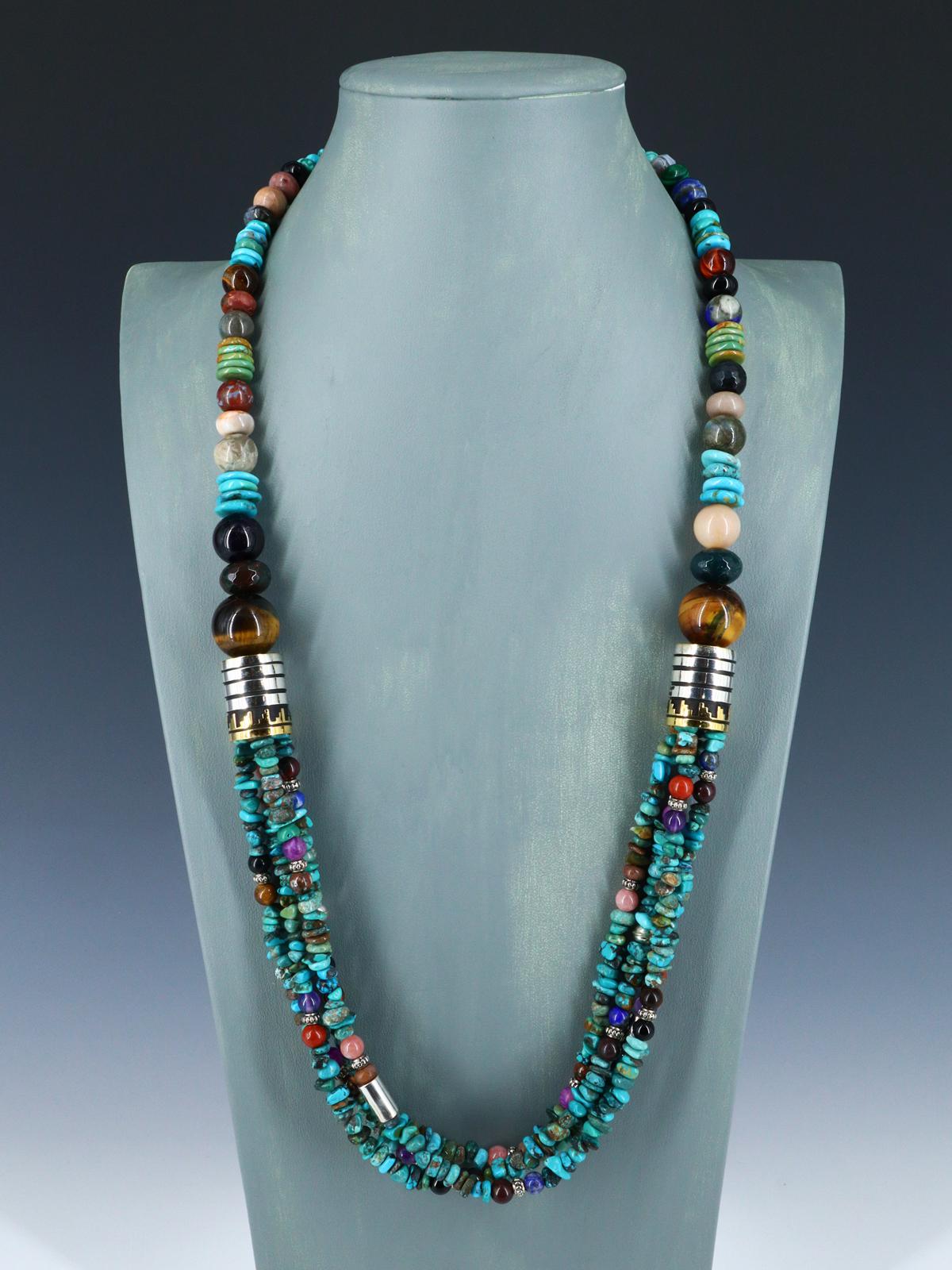 30" Navajo Turquoise Multi Strand Beaded Necklace - PuebloDirect.com