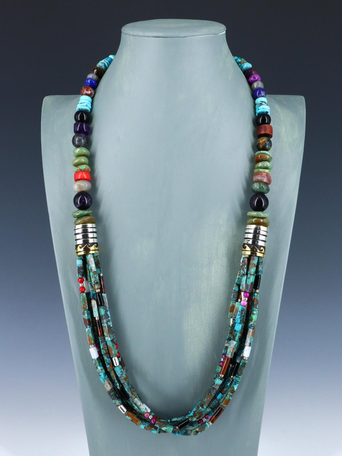 30" Navajo Turquoise Multi Strand Beaded Necklace - PuebloDirect.com