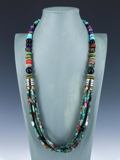 30" Navajo Turquoise Multi Strand Beaded Necklace - PuebloDirect.com