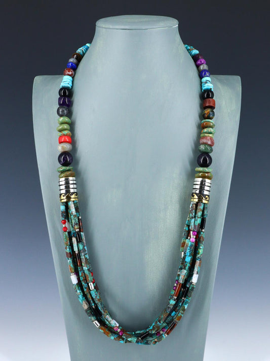 30" Navajo Turquoise Multi Strand Beaded Necklace - PuebloDirect.com