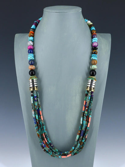 30" Navajo Turquoise Multi Strand Beaded Necklace - PuebloDirect.com