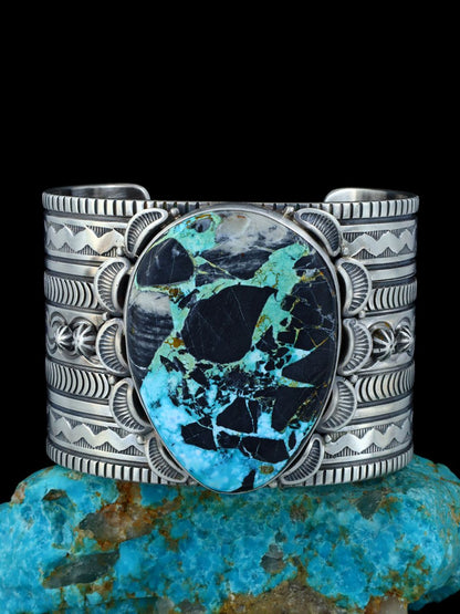 Native American Sterling Silver Natural Blue Moon Turquoise Cuff Bracelet - PuebloDirect.com