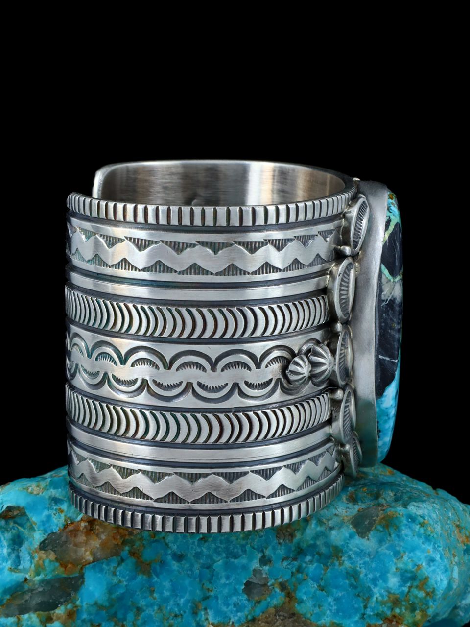 Native American Sterling Silver Natural Blue Moon Turquoise Cuff Bracelet - PuebloDirect.com