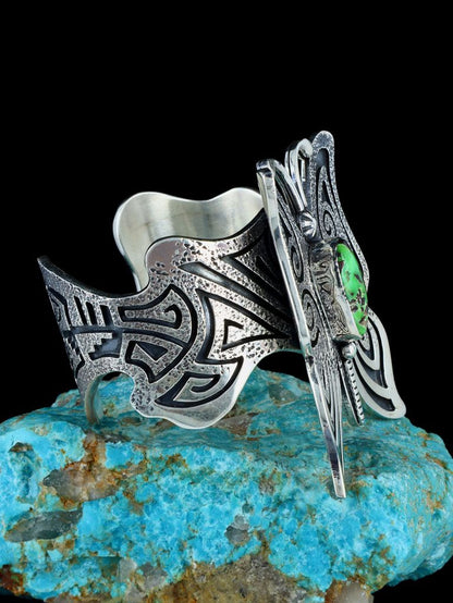 Navajo Carico Lake Turquoise Butterfly Sterling Silver Cuff Bracelet - PuebloDirect.com