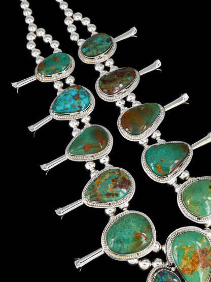 Native American Sterling Silver Turquoise Mountain Squash Blossom Necklace Set - PuebloDirect.com