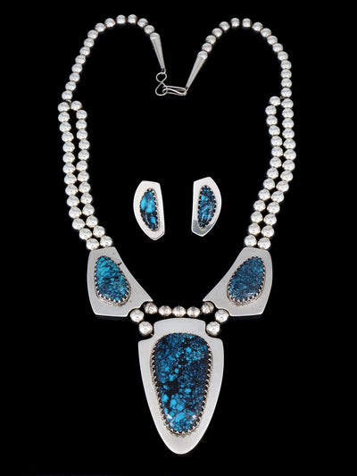 Estate Navajo Natural Cloud Mountain Turquoise Sterling Silver Necklace Set - PuebloDirect.com