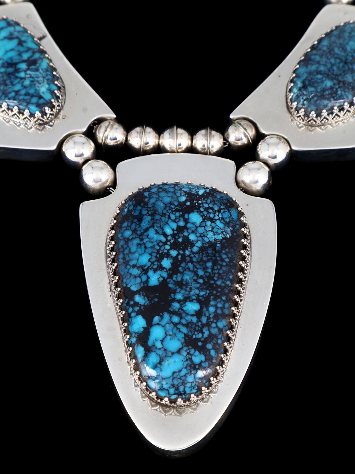 Estate Navajo Natural Cloud Mountain Turquoise Sterling Silver Necklace Set - PuebloDirect.com