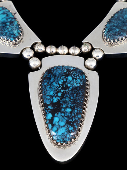 Estate Navajo Natural Cloud Mountain Turquoise Sterling Silver Necklace Set - PuebloDirect.com