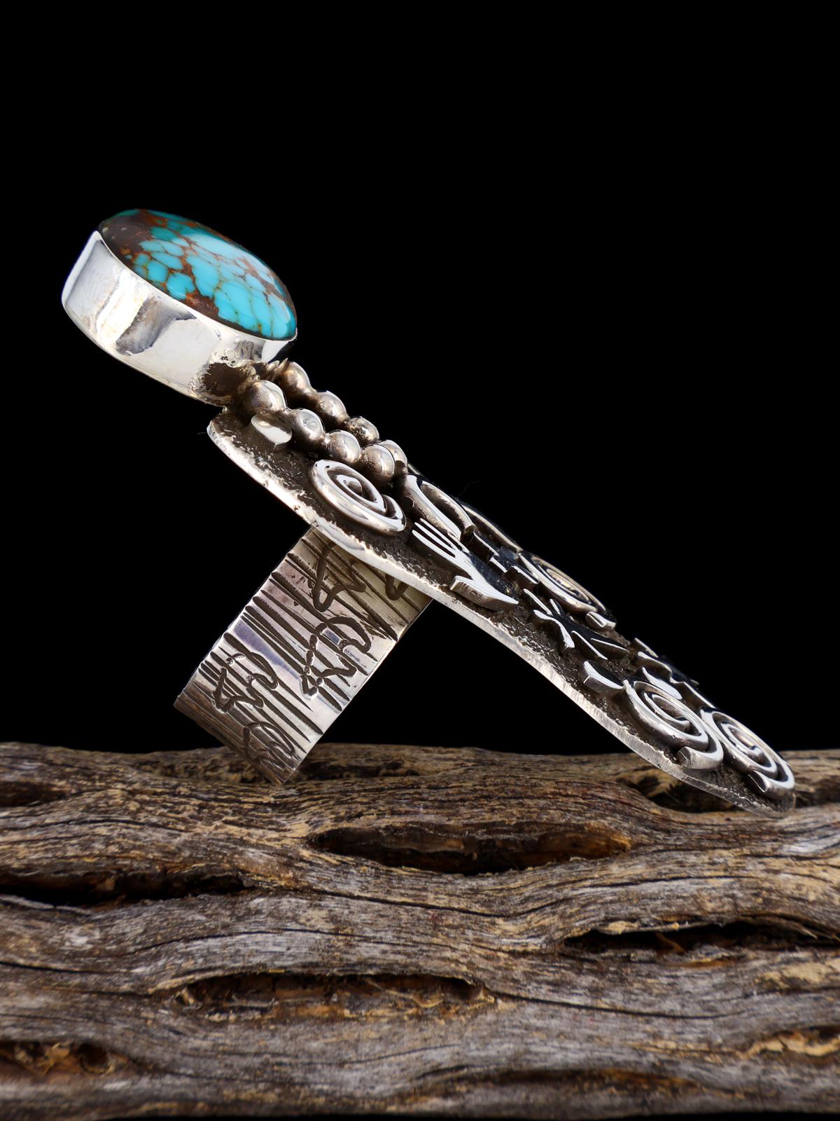 Navajo Kingman Turquoise Petroglyph Ring, Size 8 - PuebloDirect.com