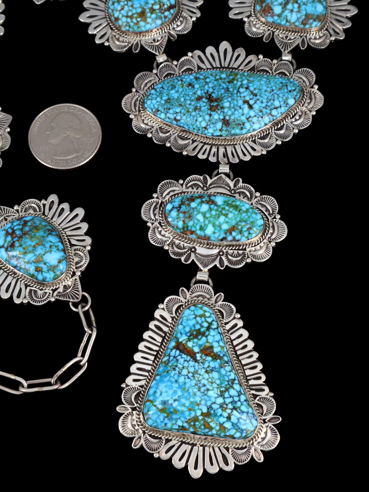 Native American Jewelry Sterling Silver Kingman Turquoise Lariat Necklace - PuebloDirect.com